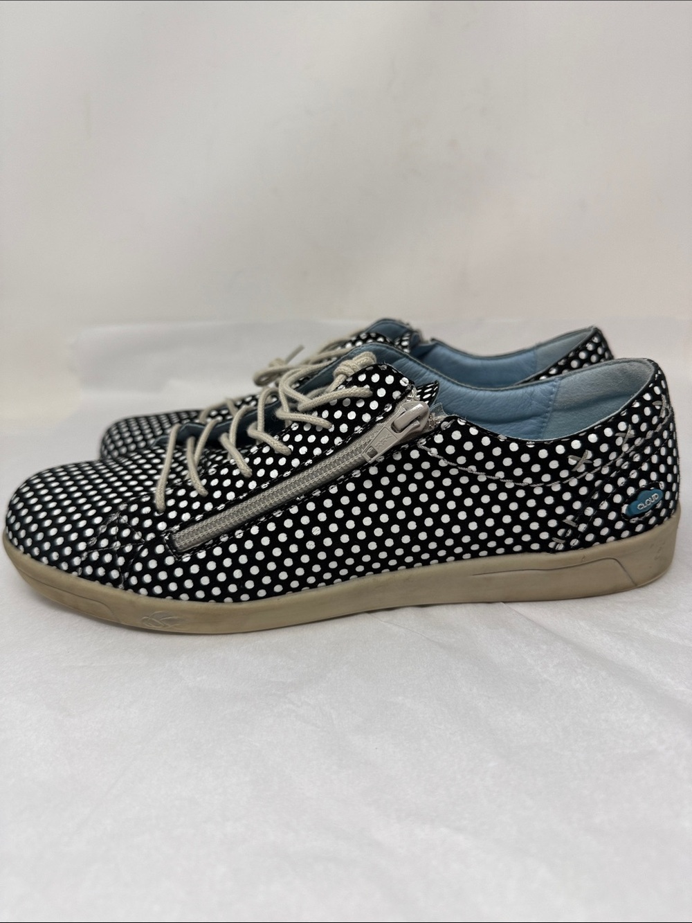 Cloud Aika sneakers Black White Polka Dot Leather Whimsical Comfy Breathable